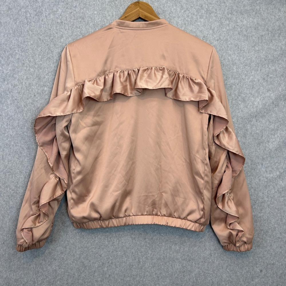 Zara TRF Bomber Jacket Blush Pink Ruffle Satin Full Zip Coquette Women Small
